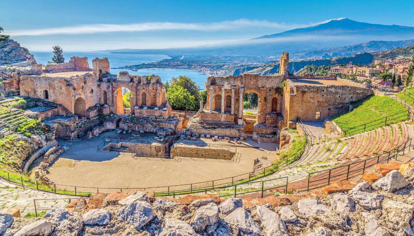 The ancient Greek Theatre of Syracuse carved into the Temenite Hill, Sicily