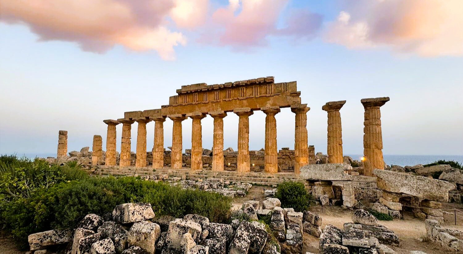 Ruins of Greek temples at the archaeological park of Selinunte, Sicily